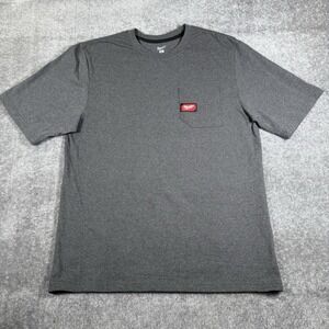 Milwaukee T-Shirt Men's Large Gray Short Sleeve V-Neck Crew Neck Pocket
